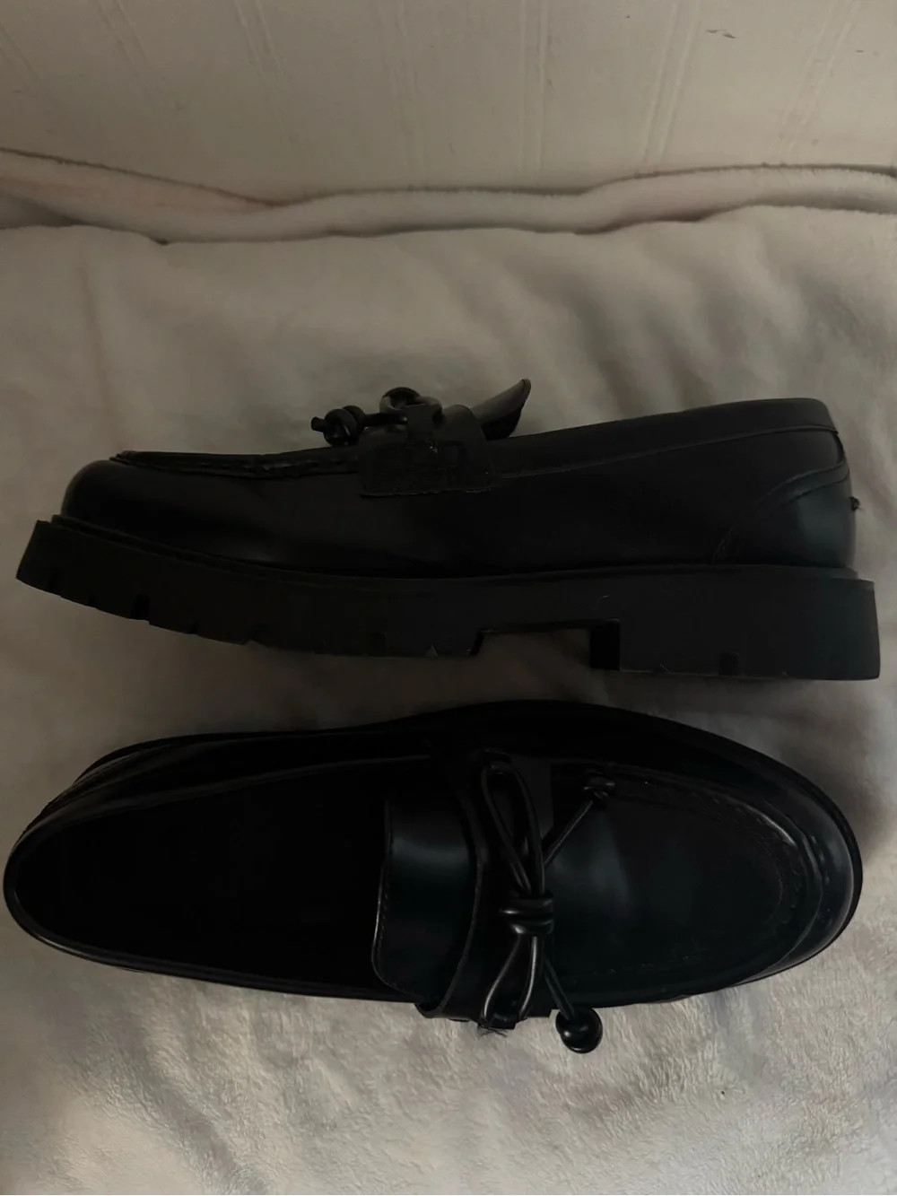 H&M Black Leather Bow Loafers